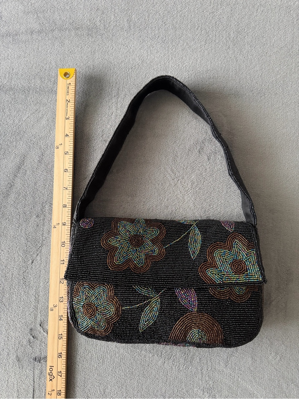 Vintage Another Y&S Original Micro-Beaded Floral Shoulder Bag 90s Y2K - Picture 8 of 16